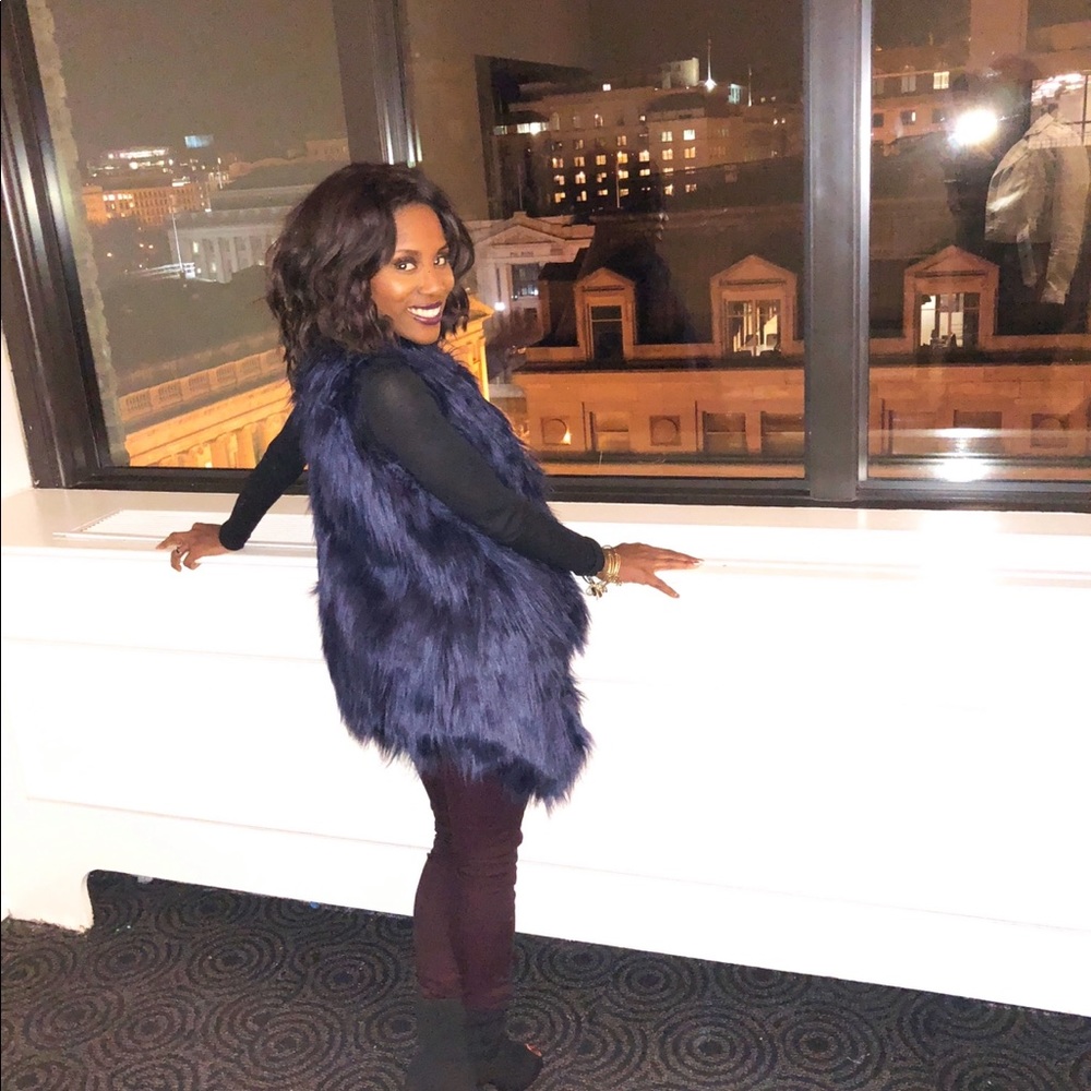 Blue Faux Fur Vest Jacket